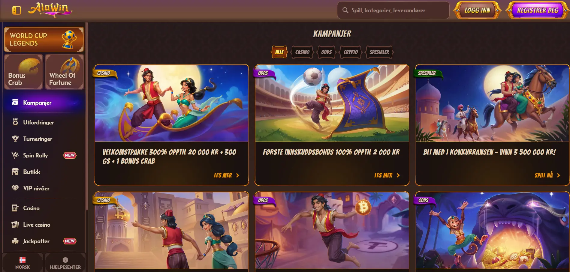 Alawin Casino-side med live casinospill og spilleautomater